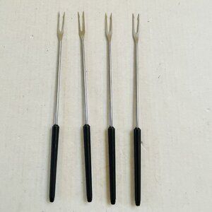 Set of 4 Stainless Steel Fondue Forks Black Handle Color Coded Retro Party Camp